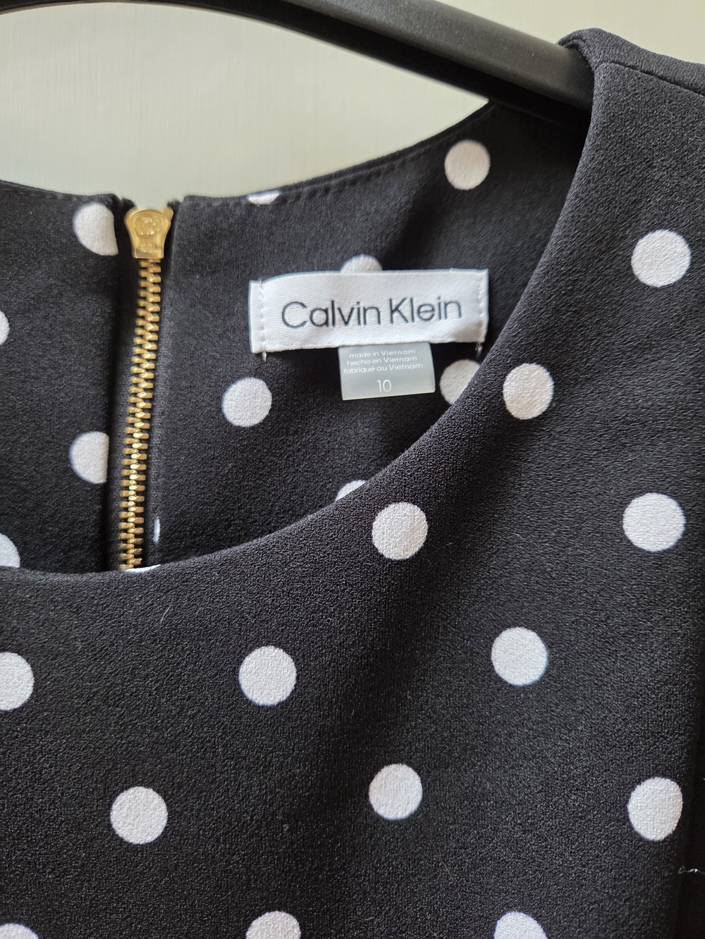 Calvin Klein SZ 10 Black Polka Dot Sleeveless Midi Dress - Picture 2 of 5
